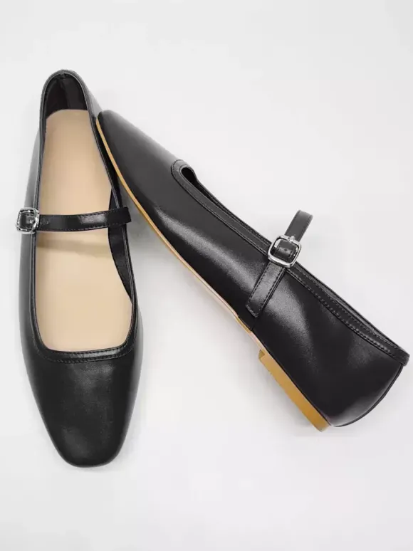 Ballerines Mary Jane bordeaux à bout carré et boucle vintage