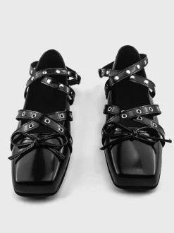 Ballerines noires à bout carré pour femme chaussures décontractées à talons compensés