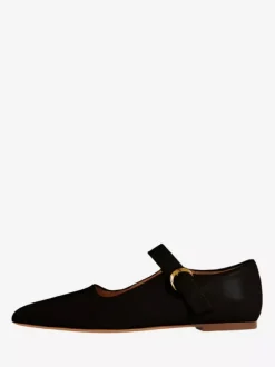 Ballerines noires en cuir de vache à bout carré et motif pierre Mary Jane