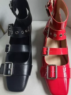Ballerines plates à bout carré et brides avec boucle pour femme