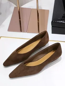 Ballerines plates en daim à bout pointu pour femmes