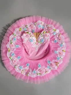 Ballet Dance Costume Rose Dentelle Fleurs Plissé Robe Déguisements Halloween