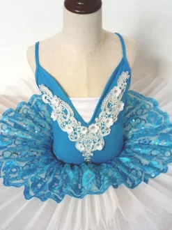 Ballet Dance Robe Bleu Dentelle Plissé Applique Tutu Costume Déguisements Halloween