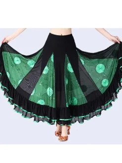 Ballroom Dance Costume jupe longues femmes Floral Dancing Bottoms Déguisements Halloween