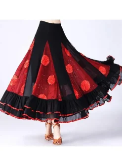 Ballroom Dance Costume jupe longues femmes Floral Dancing Bottoms Déguisements Halloween