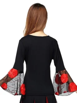Ballroom Dance Costume Top Femmes Long Sleeve V Neck T Shirt Top Déguisements Halloween