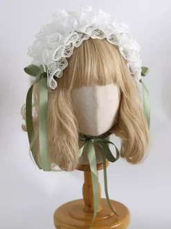 Bandeau Coiffe Sweet Lolita Accessoires Noir Blanc Volants N艙uds Dentelle Chapeaux