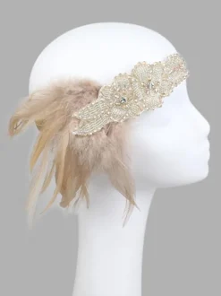 Bandeau Flapper 1920s Costume The Great Gatsby Plume Champagne Coiffes Accessoires Charleston Robe Costume Vintage Femmes Déguisements Halloween