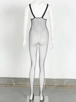 Bas autofixant en nylon noir clair avec noeud en mailles
