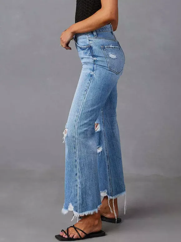 Bas de jeans sexy et décontractés à franges et taille haute en denim