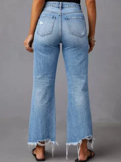 Bas de jeans sexy et décontractés à franges et taille haute en denim