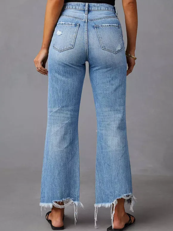 Bas de jeans sexy et décontractés à franges et taille haute en denim