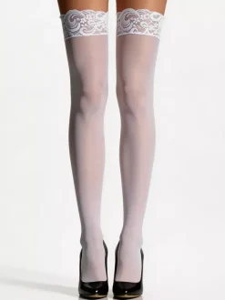 Bas et collants blancs bicolores transparents pour femmes montants jusqu'aux cuisses