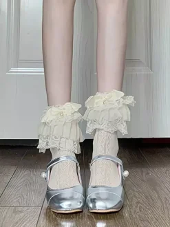 Bas Lolita doux à volants blancs accessoire en dentelle de polyester accessoires Lolita