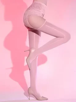 Bas de bonneterie pour femmes chaussettes hautes en dentelle bleue porte-jarretelles