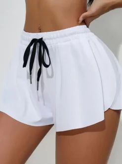 Bas De Sport Femmes Boutons En Polyester Short Blanc La Course Vêtements De Sport D'Été
