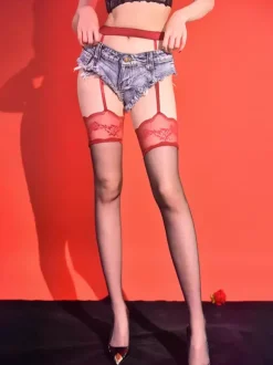 Bas et collants pour femmes ensemble de bas jarretières en dentelle blanche ultra-fins bordés de dentelle avec bretelles amovibles