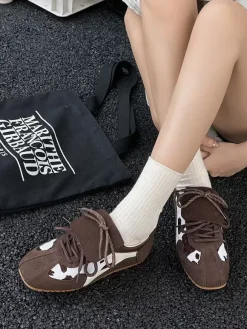 Baskets à bout rond en micro-suède kaki pour femmes chaussures décontractées