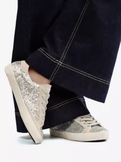 Baskets noires à lacets et paillettes chaussures confortables femmes