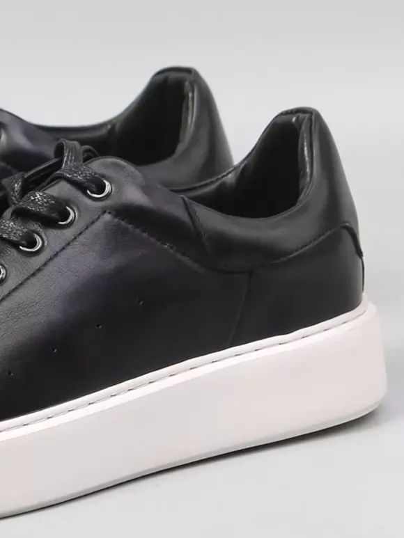 Baskets noires pour hommes en cuir véritable bout rond à lacets chaussures décontractées