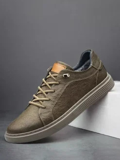 Baskets confortables en cuir à bout rond pour hommes