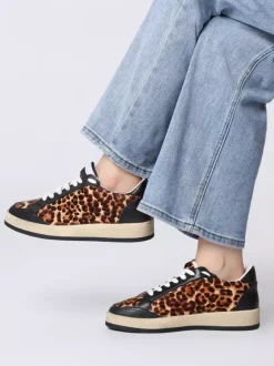 Baskets de skate à lacets pour femmes motif léopard kaki