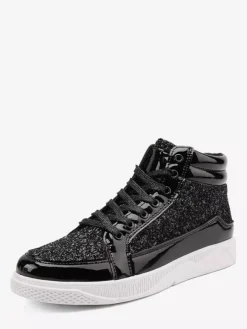Baskets montantes dorées à paillettes bout rond style skate pour hommes