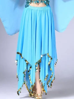 Belly Dance Costume Jupe femmes rouges en mousseline de soie Sequin Dancing Bottoms Déguisements Halloween