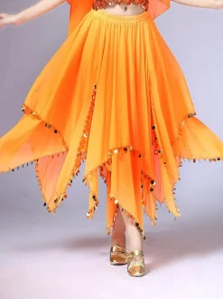 Belly Dance Costume Jupe femmes rouges en mousseline de soie Sequin Dancing Bottoms Déguisements Halloween