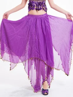 Belly Dance Costume Jupe femmes rouges en mousseline de soie Sequin Dancing Bottoms Déguisements Halloween