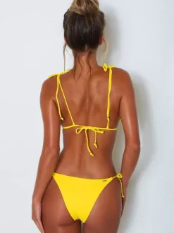 Bikini Maillot de Bain Taille Haute Femme avec Bretelles à Col Décolleté en V à Lacets Unicolore Bikini Sexy Push Up