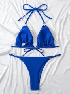 Bikini Maillot De Bain Pour Femme Bleu Royal Ouvert Épaule Été Plage