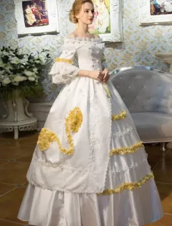 Blanc Retro Costumes Opéra victorienne Vintage robe Maxi Déguisements Halloween