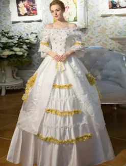 Blanc Retro Costumes Opéra victorienne Vintage robe Maxi Déguisements Halloween