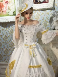 Blanc Retro Costumes Opéra victorienne Vintage robe Maxi Déguisements Halloween