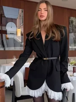 Blazer à bordure en dentelle et fermeture à un bouton pour femme 2026