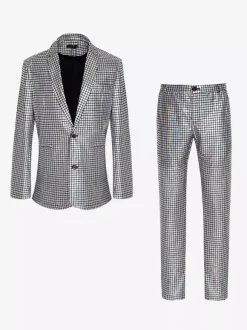 Blazer à paillettes métallisé pour homme ensemble 2 pièces slim tenue de soirée de bal de mariage de banquet veste et pantalon