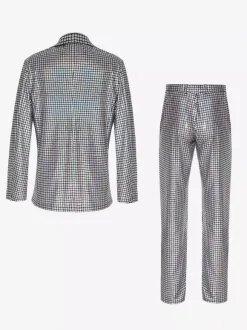 Blazer à paillettes métallisé pour homme ensemble 2 pièces slim tenue de soirée de bal de mariage de banquet veste et pantalon