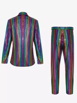 Blazer à paillettes métallisé pour homme ensemble 2 pièces slim tenue de soirée de bal de mariage de banquet veste et pantalon