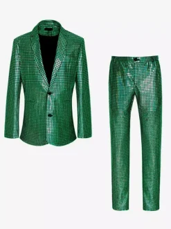 Blazer à paillettes métallisé pour homme ensemble 2 pièces slim tenue de soirée de bal de mariage de banquet veste et pantalon