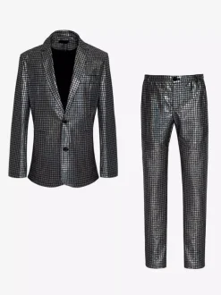 Blazer à paillettes métallisé pour homme ensemble 2 pièces slim tenue de soirée de bal de mariage de banquet veste et pantalon
