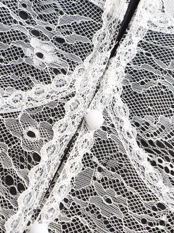 Blazer en dentelle corset sexy pour femme - Veste bustier cintrée contrastée noire et blanche - Idéale pour une soirée printanière 2026