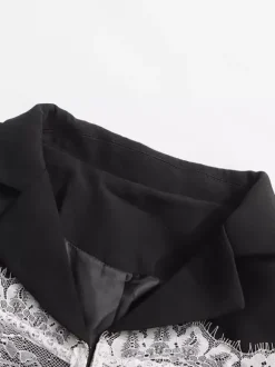 Blazer en dentelle corset sexy pour femme - Veste bustier cintrée contrastée noire et blanche - Idéale pour une soirée printanière 2026