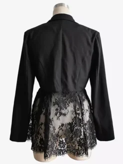 Blazer femme patchwork en dentelle - Coupe slim sexy avec ourlet transparent - Vêtements d'extérieur pour les soirées printanières 2026