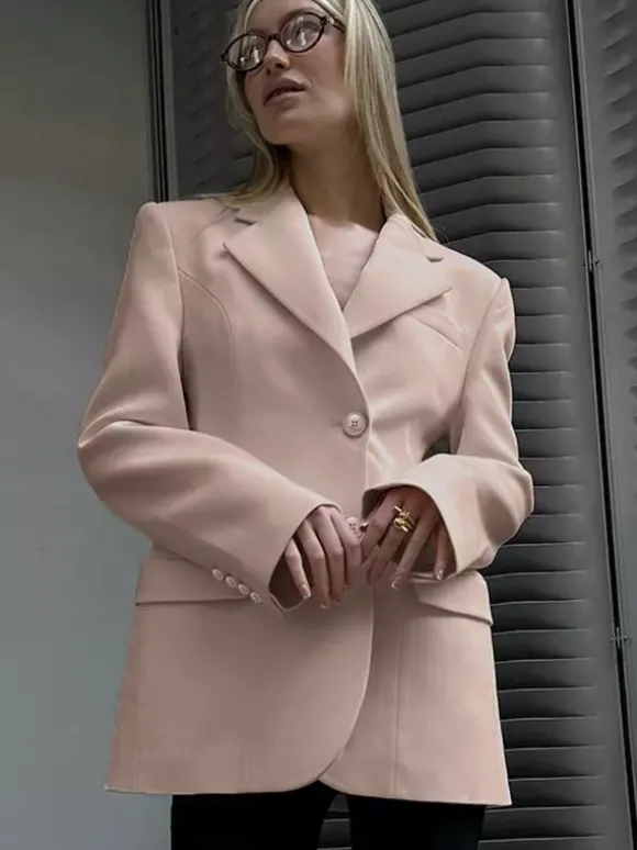 Blazer pour femme chic col rabattu boutons manches longues tailleur
