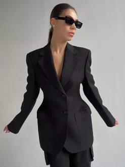 Blazer pour femme chic col rabattu boutons manches longues tailleur