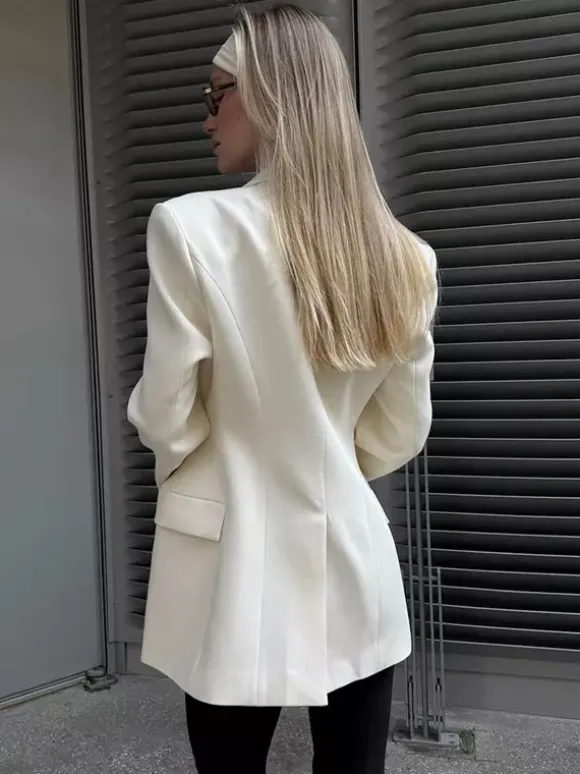 Blazer pour femme chic col rabattu boutons manches longues tailleur