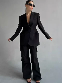 Blazer pour femme chic col rabattu boutons manches longues tailleur