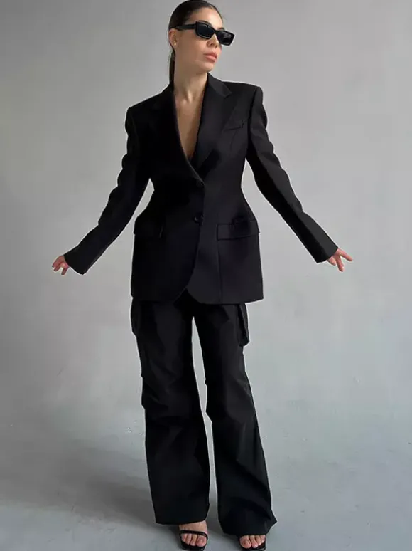 Blazer pour femme chic col rabattu boutons manches longues tailleur