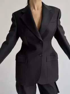Blazer pour femme chic col rabattu boutons manches longues tailleur